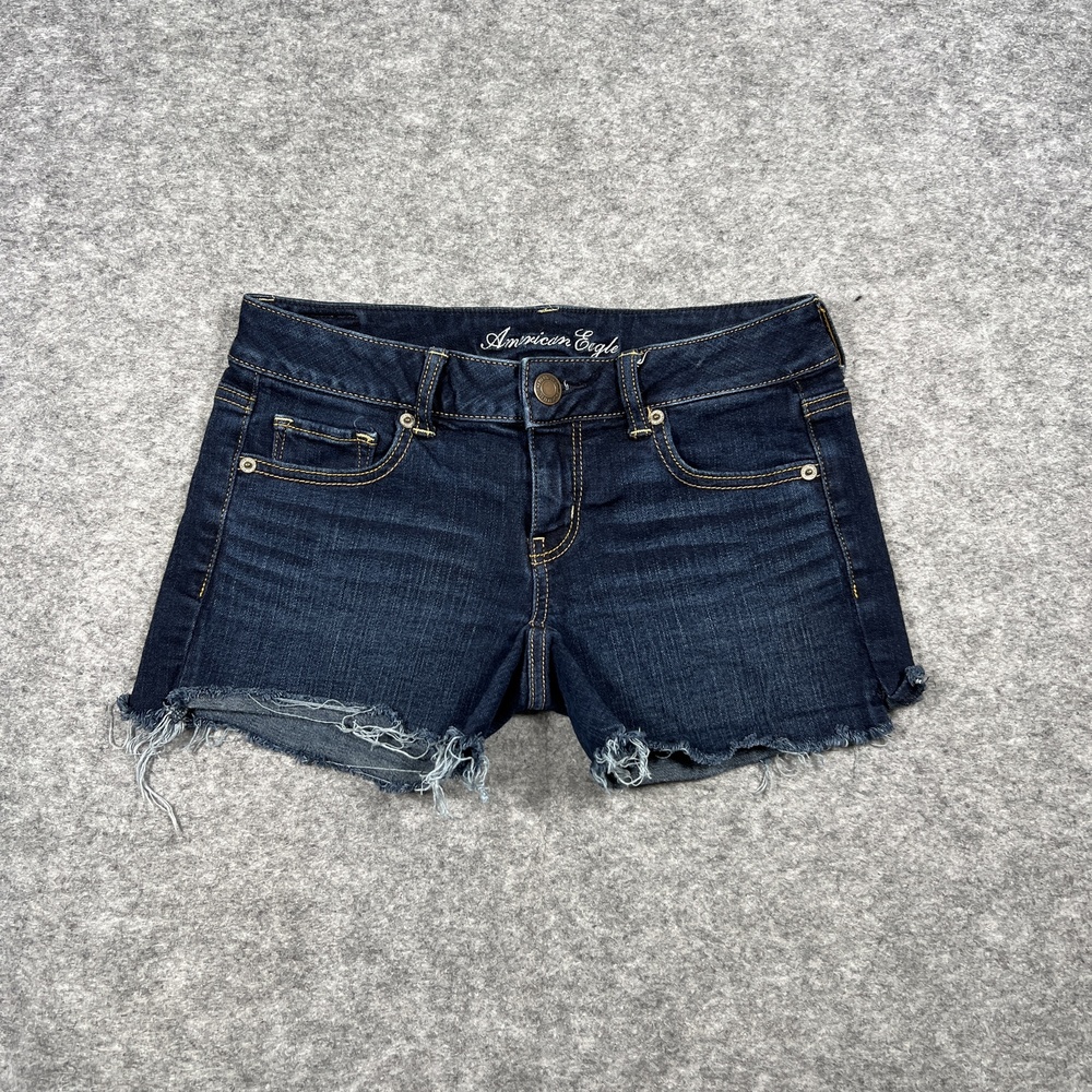 American Eagle Outfitters Shorts Womens 4 Blue Cut-Off Denim Frayed Stretch